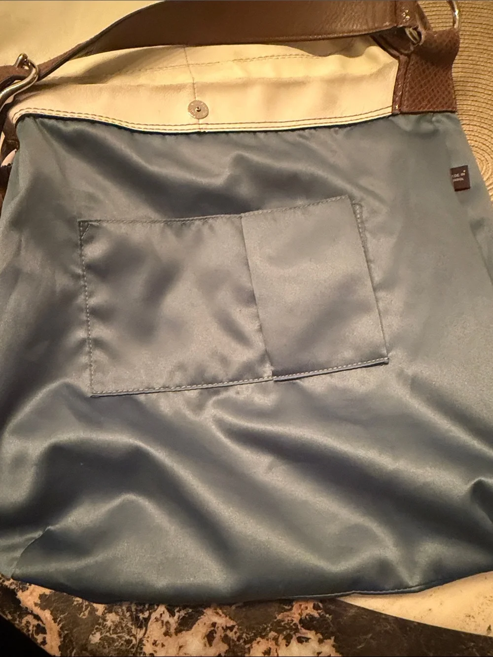 Coach 2011 Cream Hobo Bag with Brown Snake skin Patent Leather Trim & Hangtag